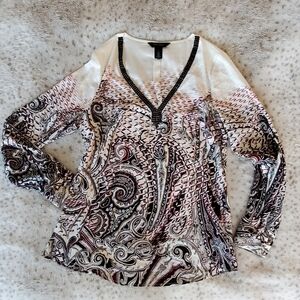 White House Black Market Paisley V-Neck Blouse